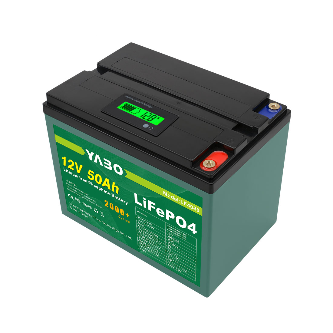 YABO LiFePO4 Batterie 12V 50Ah pour l'alimentation d'urgence